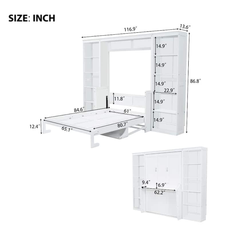 Full / Queen Size Murphy Bed with Desk and Bookshelf