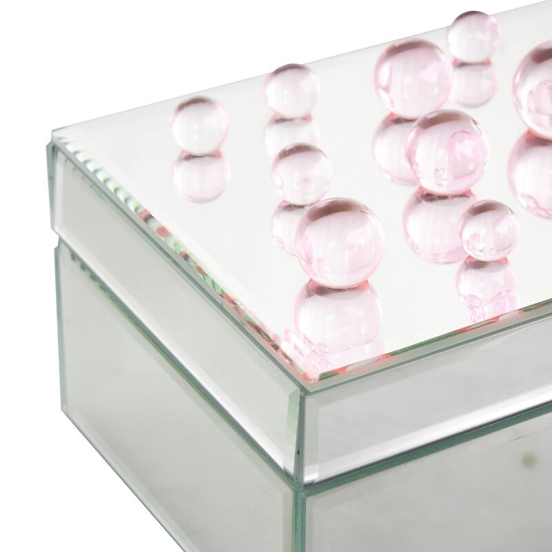 Glass Mirrored Jewelry Box with Pink or Black Bubble Textured Balls - Silver - Roche River Decor