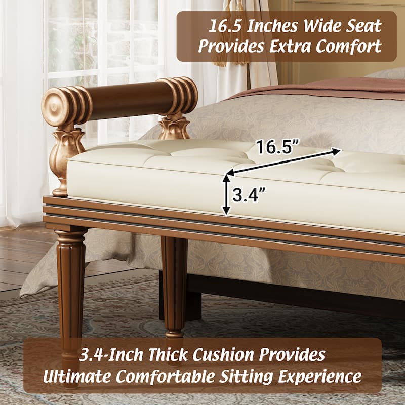 Christopher Knight Home - Mid-Century PU Leather Upholstered Bench with Button-Tufted Seat & Solid Wood Frame - 50"W