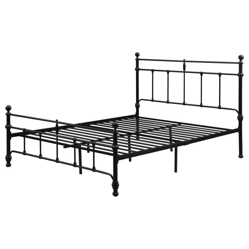 Nevy Queen Size Bed, Classic Intricate Detailed Black Metal Frame