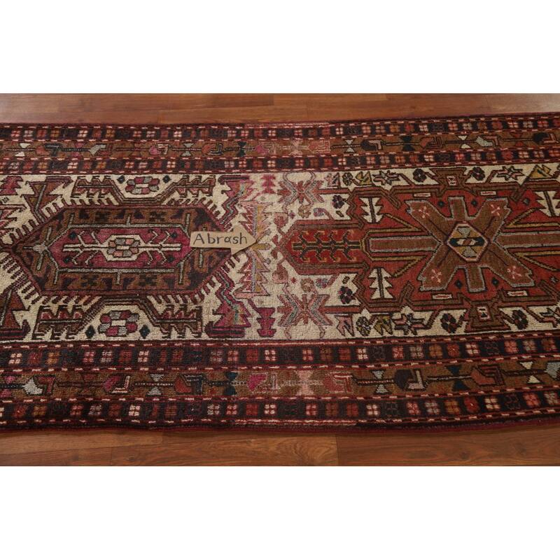 Geometric Heriz Serapi Indian Runner Rug Hand-knotted Wool Carpet - 3'1"x 10'8"