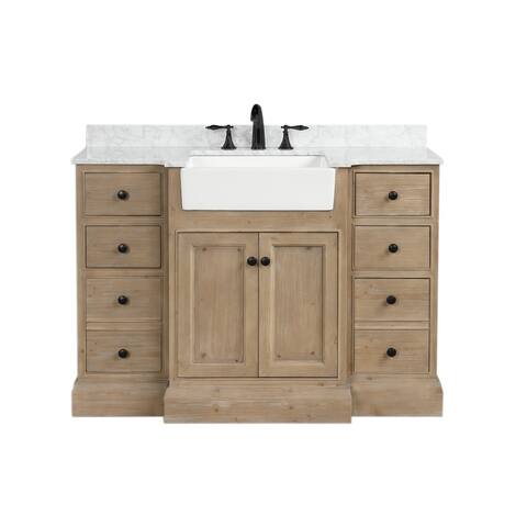 Kelly 48" Bathroom Vanity, Weathered Fir Finish, Italian Carrara Marble Top