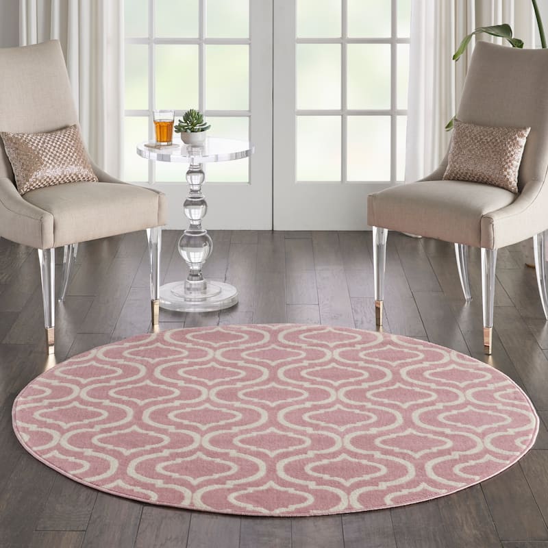 Nourison Jubilant Moroccan Trellis Area Rug - 5'3" Round - Pink