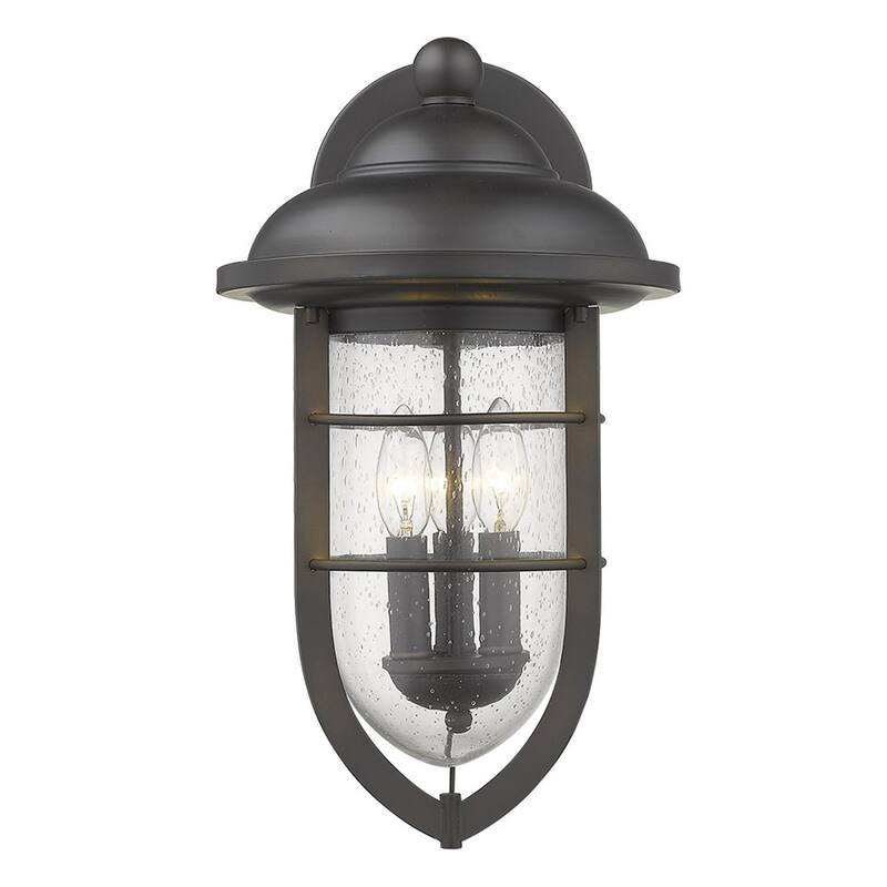 3-Light Hardwired Flush Mount Exterior Wall Sconce with Wet Rated and Bronze Glass Shade E12 Base - 17.5”H x 10”W x 11.5”D