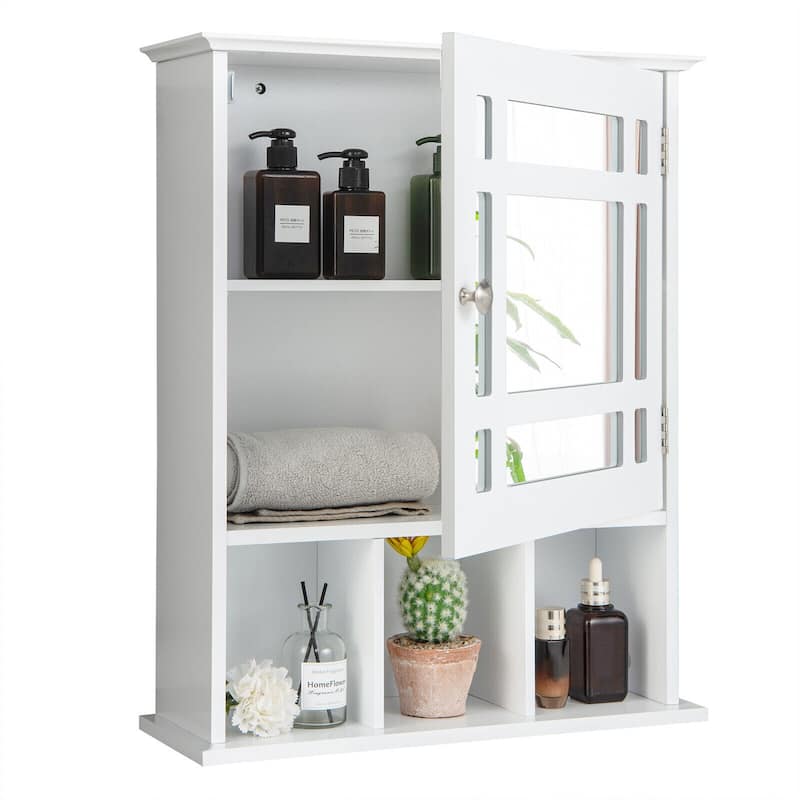 Gymax Mirrored Medicine Cabinet Bathroom Wall Mounted Storage