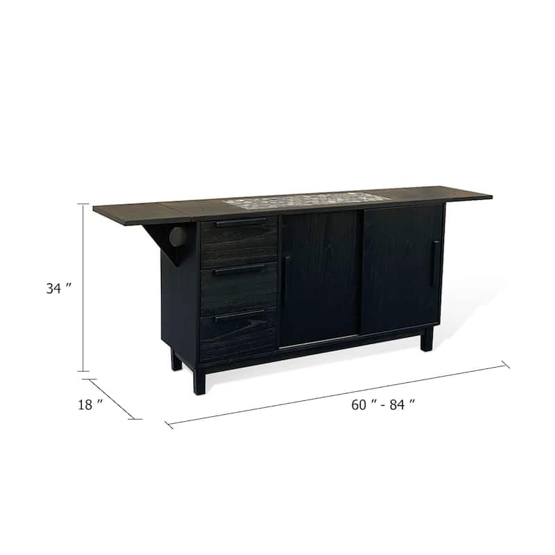Anise Buffet Server Console with Side Cabinet and Drawers, Black Mahogany