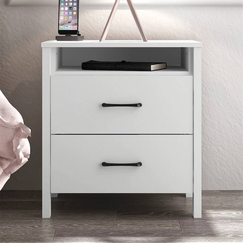 Modern 2-Drawer Bedside Table Nightstand with Shelf Wood Minimalist Bedroom Furniture
