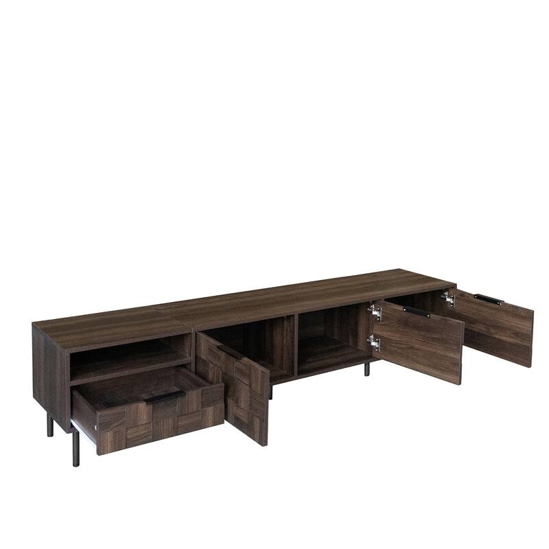 Modern Checkered Design TV Stand, Media Console, for 85/75/65-inch TVs with Storage, for Living Rooms, Walnut