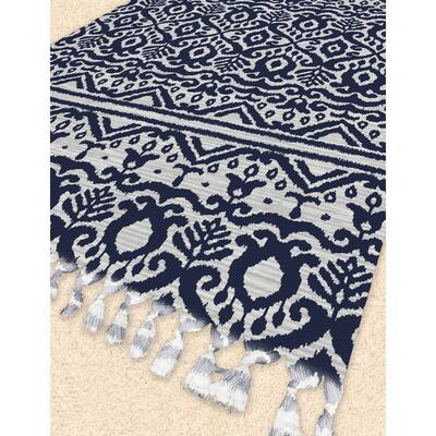 KAYLA NAVY Beach Blanket with Tassels By Kavka Designs - 38 x 80