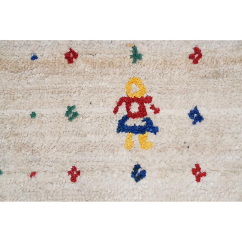 Hand Knotted Oriental Viscose Silk Carpet Tribal Animal Pictorial Beige & Ivories Gabbeh Runner Rug - 9' 9'' X 2' 6''
