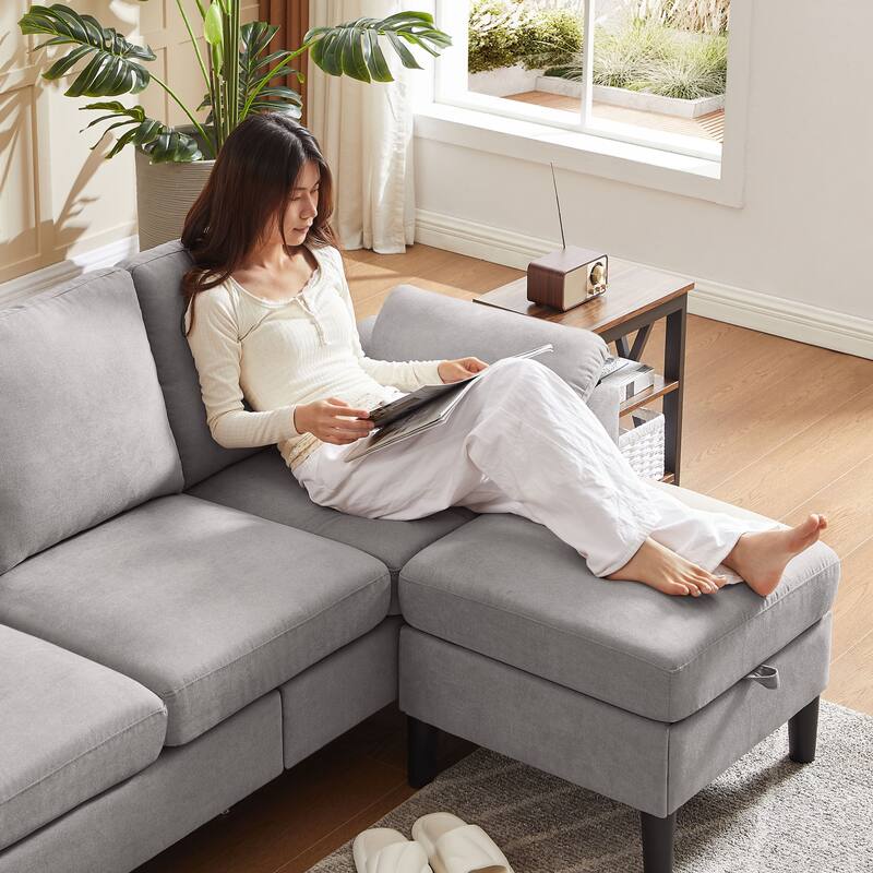 Modern Sectional Sofa Couch L Shaped with Removable Armrest, Convertible Couch with Reversible Ottoman for Living Room