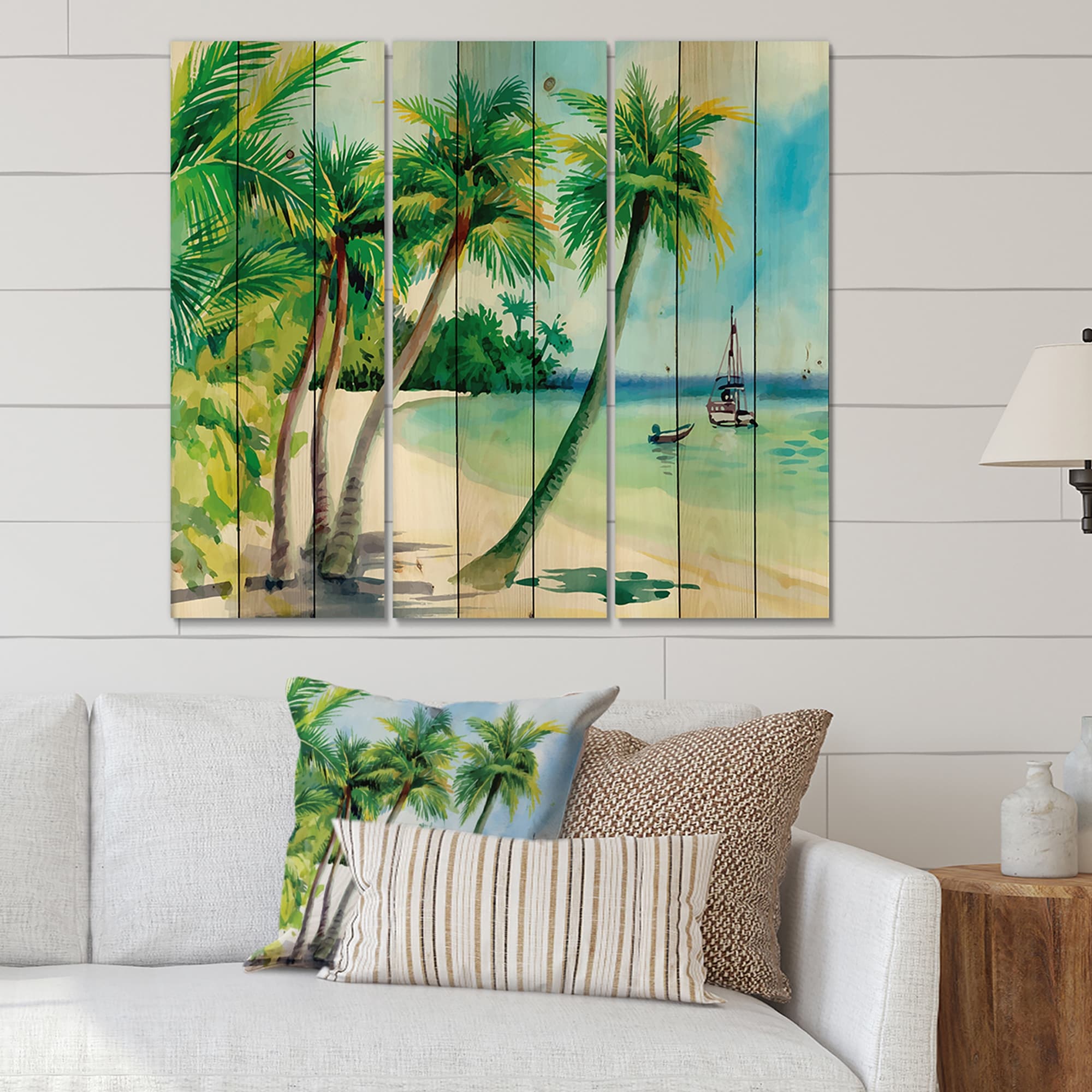 Designart 'Summer Beach With Palm Trees' Nautical & Coastal Print on Natural - Picture 7 of 9