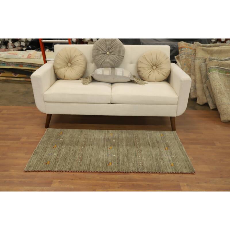 Hand Knotted Oriental 100% Wool Carpet Tribal Animal Pictorial Green Gabbeh Runner Rug - 4' 8'' X 2' 4''