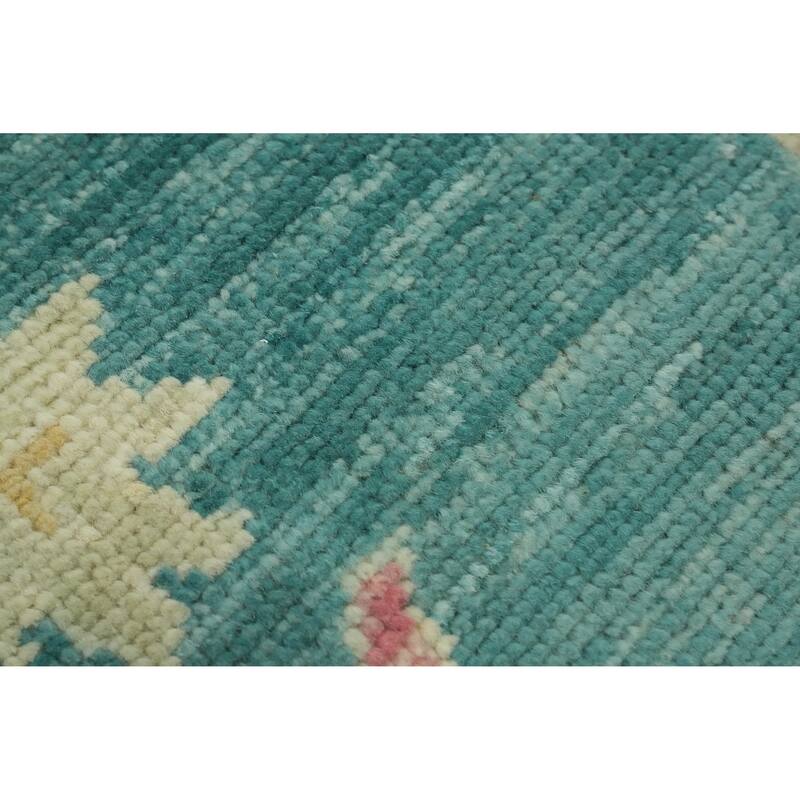 Vegetable Dye Wool Oushak Turkish Area Rug, Floral Geometric Carpet - 12' 10'' X 6' 11''