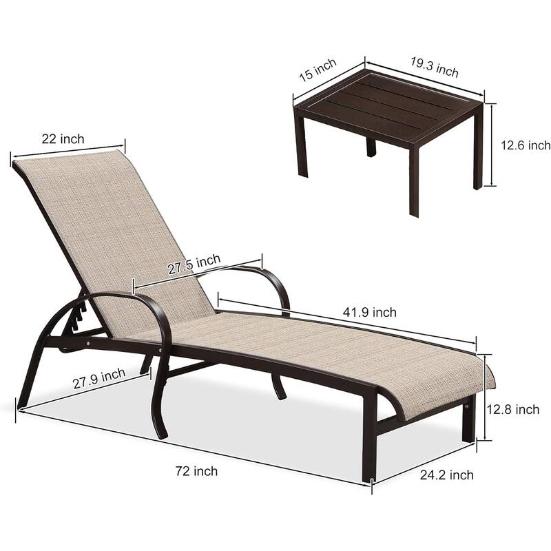 PURPLE LEAF Chaise Lounge Chair for Outdoor 3 Pieces Cast Aluminum Sunbathing Lounge Chairs for Patio Lawn Patio Lounge Chair