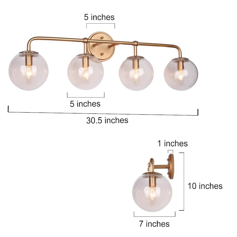 Modern Farmhouse 4-Light Orb Glass Linear Bathroom Vanity Light - L30.5"x W 7"x H 10"