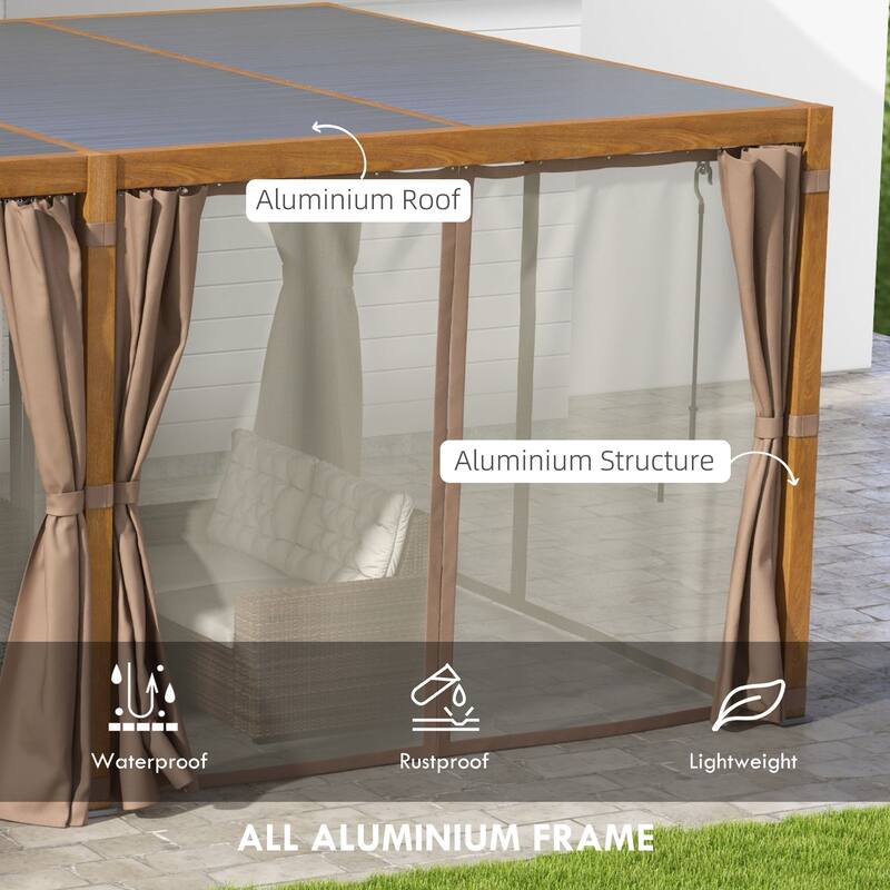 Outsunny 12' x 19' Louvered Pergola Hardtop Gazebo with Adjustable Aluminum Roof and Frame, Outdoor Pergola with Curtains