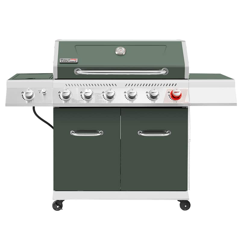 Royal Gourmet 6-Burner Cabinet Style Grill Gas Grill with Sear & Side Burner, 74000BTU, Olive Green - Propane Gas
