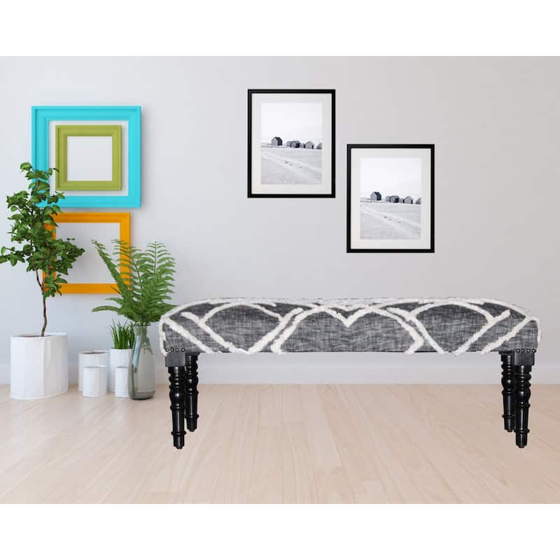 47" Gray and White Geometric Tufted Rectangular Bench