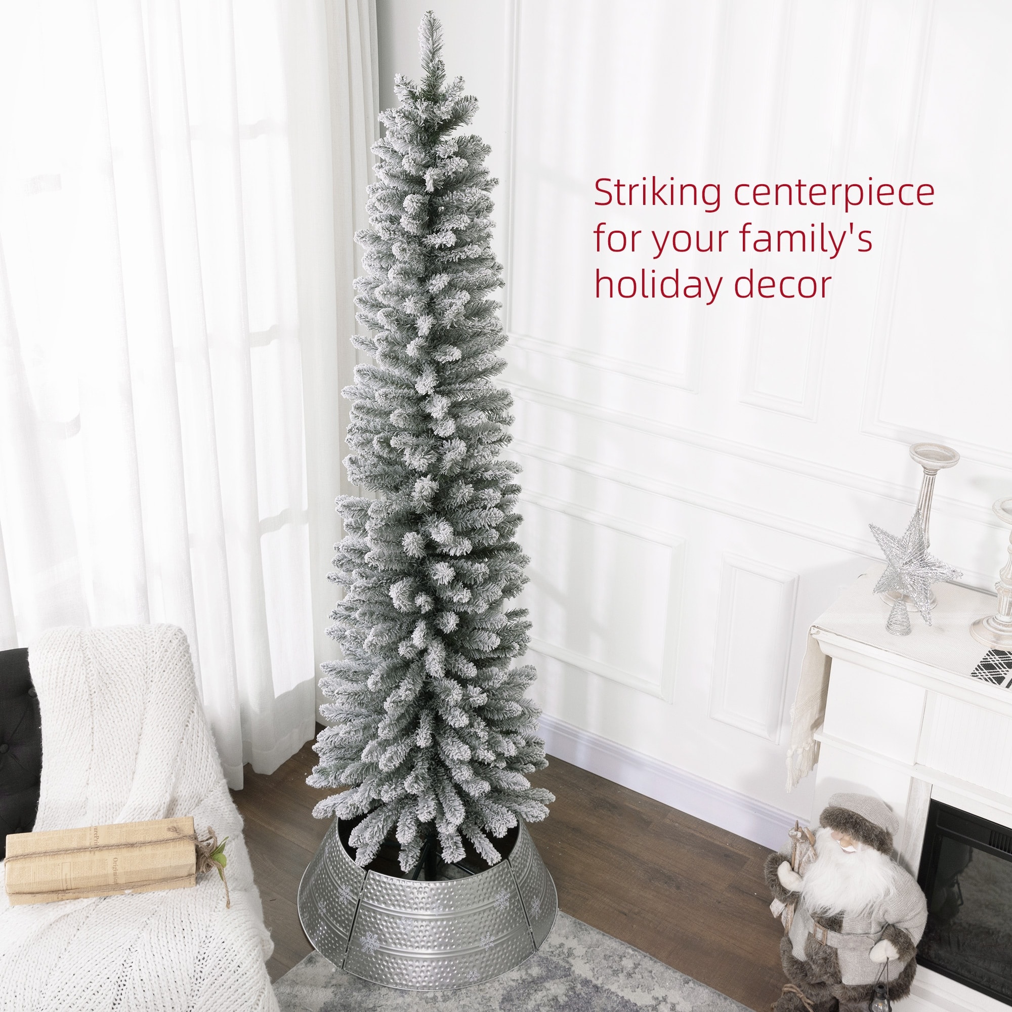 как выглядит HOMCOM 5ft Artificial Pencil Christmas Tree with 263 Snow фото