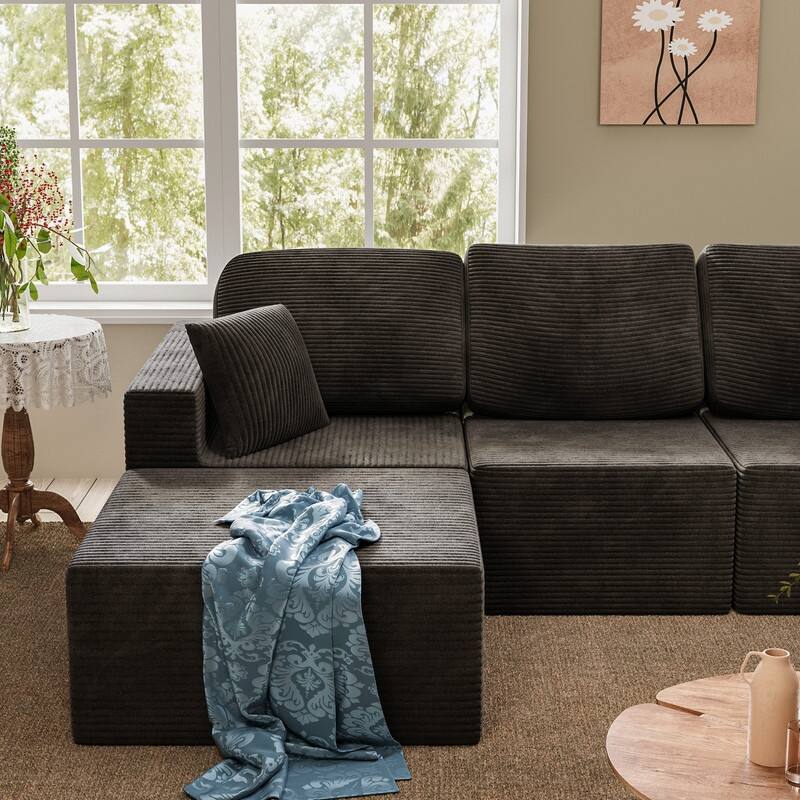 126" Modular Sectional Sofa, U Shaped Cloud Couches for Living Room, Upholstered Boneless Couch with Ottoman