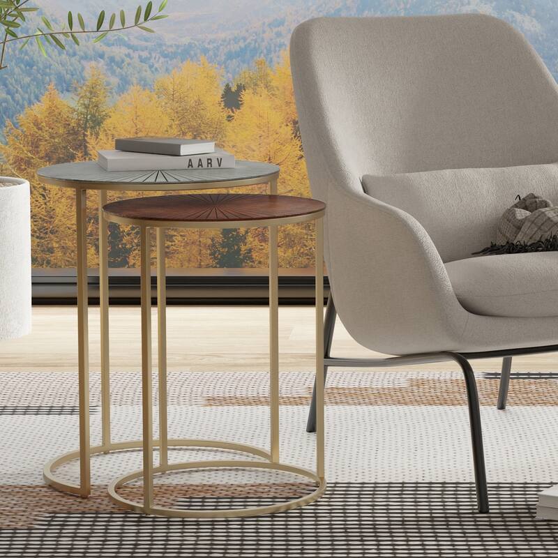 WYNDENHALL Oakdale Contemporary 18 inch Wide Metal Nesting table in Antique Nickel, Antique Copper, Fully Assembled - Multi