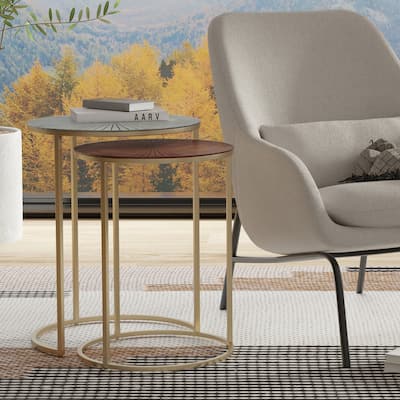 WYNDENHALL Oakdale Contemporary 18 inch Wide Metal Nesting table in Antique Nickel, Antique Copper, Fully Assembled