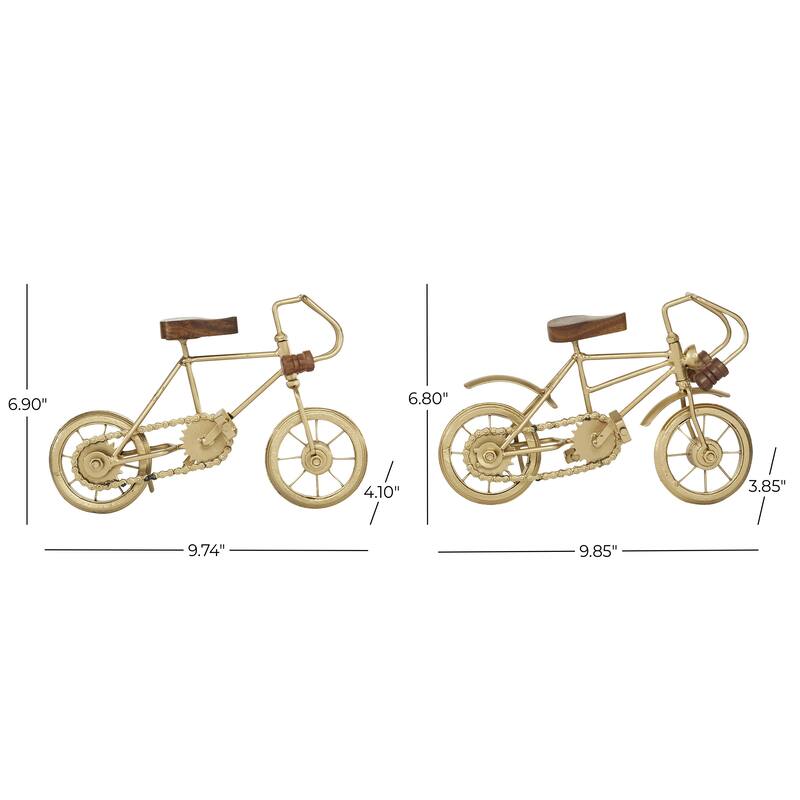 Metal Bike Sculpture with Wood Accents - Set of 2 Gold - Roche River Decor
