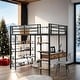 preview thumbnail 2 of 12, Full Size Metal Loft bed with Desk and Shelves, Black