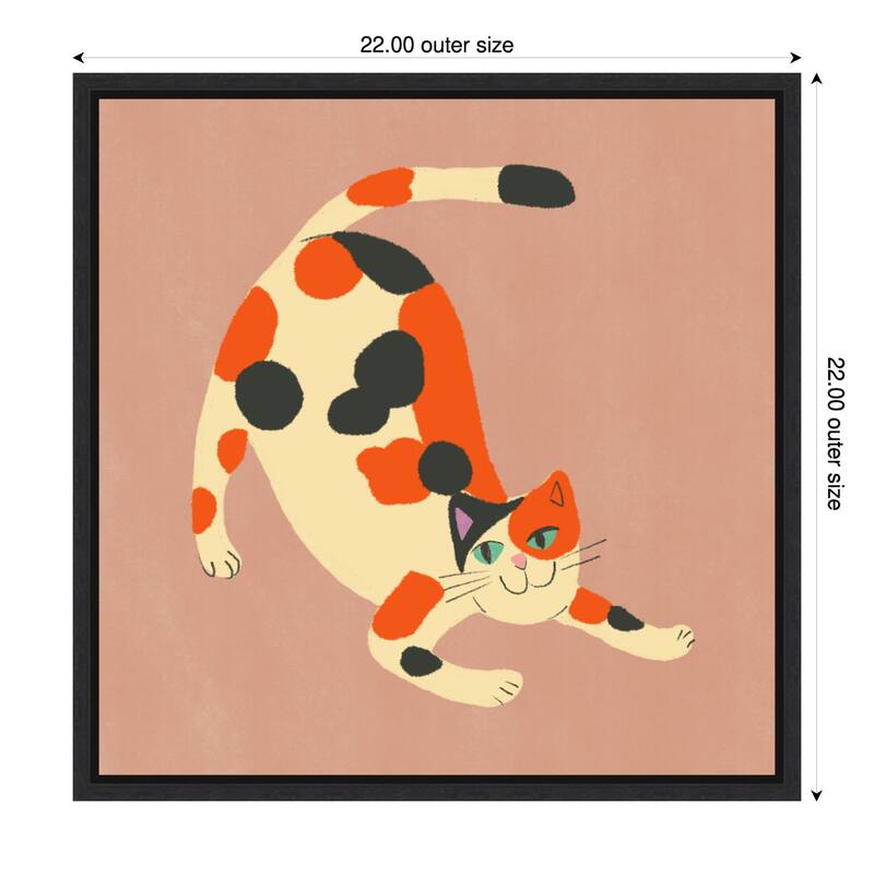 Playful Calico Cat by Little Dean Framed Canvas Wall Art - 22 x 22 in