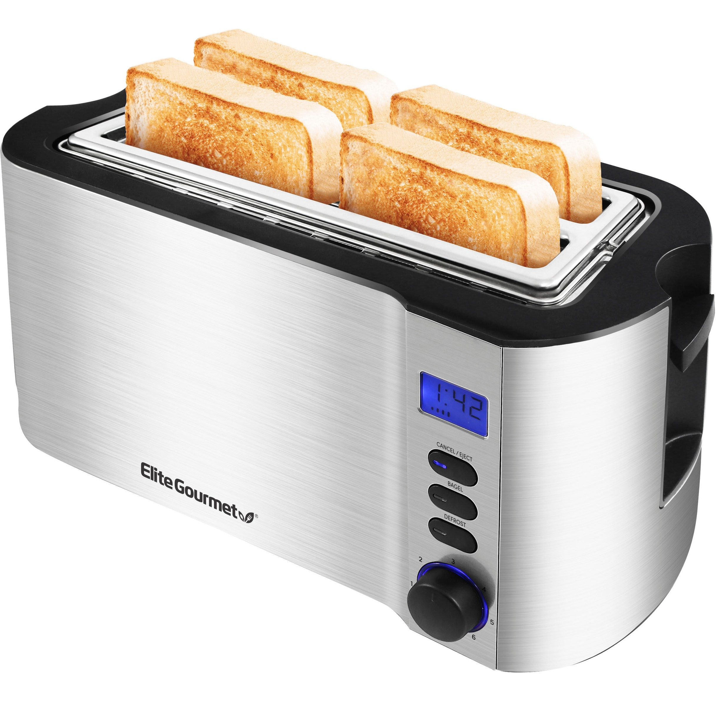 Elite Gourmet 4-Slice Digital, Stainless Steel Long-Slot Toaster Overstock - 34857146