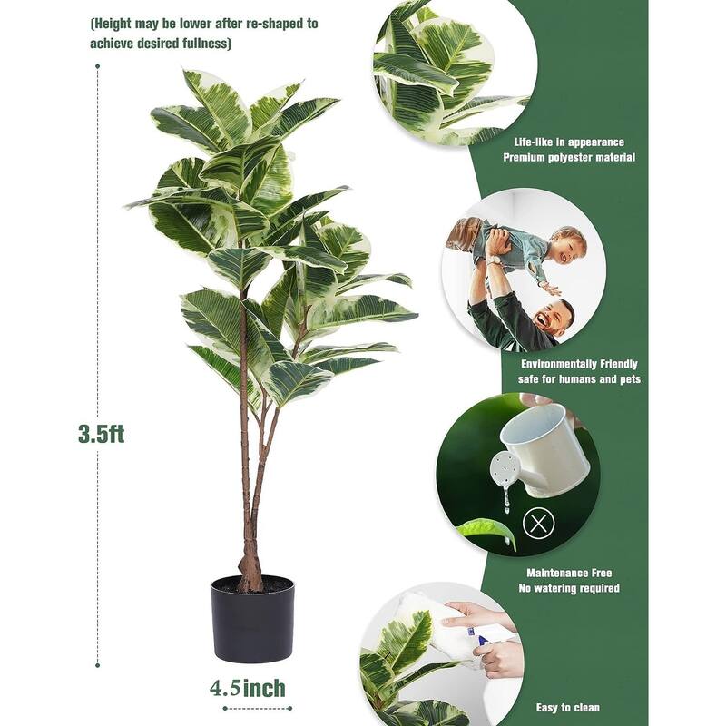 Artificial Rubber Tree Plant 43in Tall Faux Ficus Tree Potted Fake Tropical Decorative House Large Floor Artificial Plants