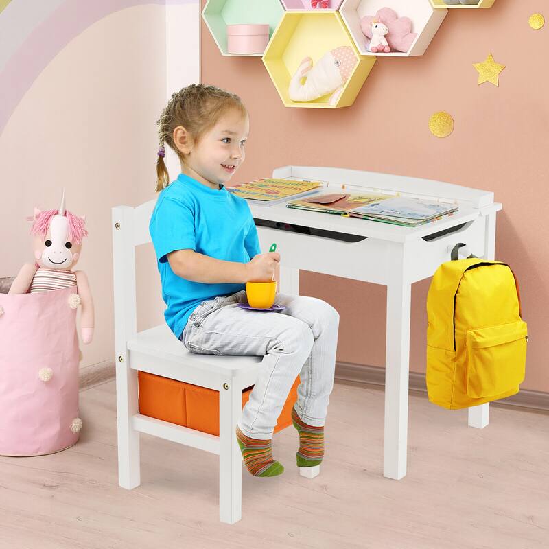 Gymax Kids Table and Chair Set Wood Activity Study Desk w/ Storage