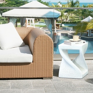 White with Speckled Grey MgO Square Twisted Indoor and Outdoor Side Table