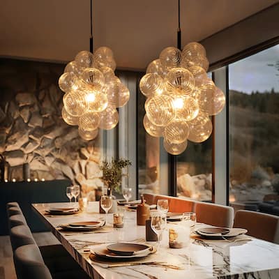 1-Light Modern Cluster Twisted Swirled Clear Glass Globe Bubble Chandelier with 1 Bulb Included