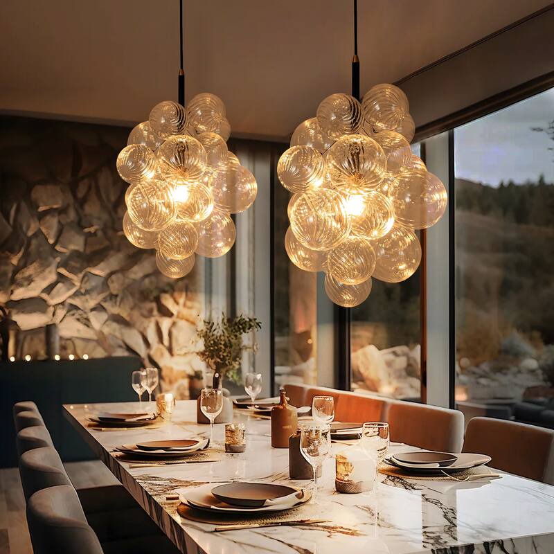 1-Light Modern Glam Sputnik Cluster Swirled Glass Globe Bubble Chandelier for Living/ Dining Room