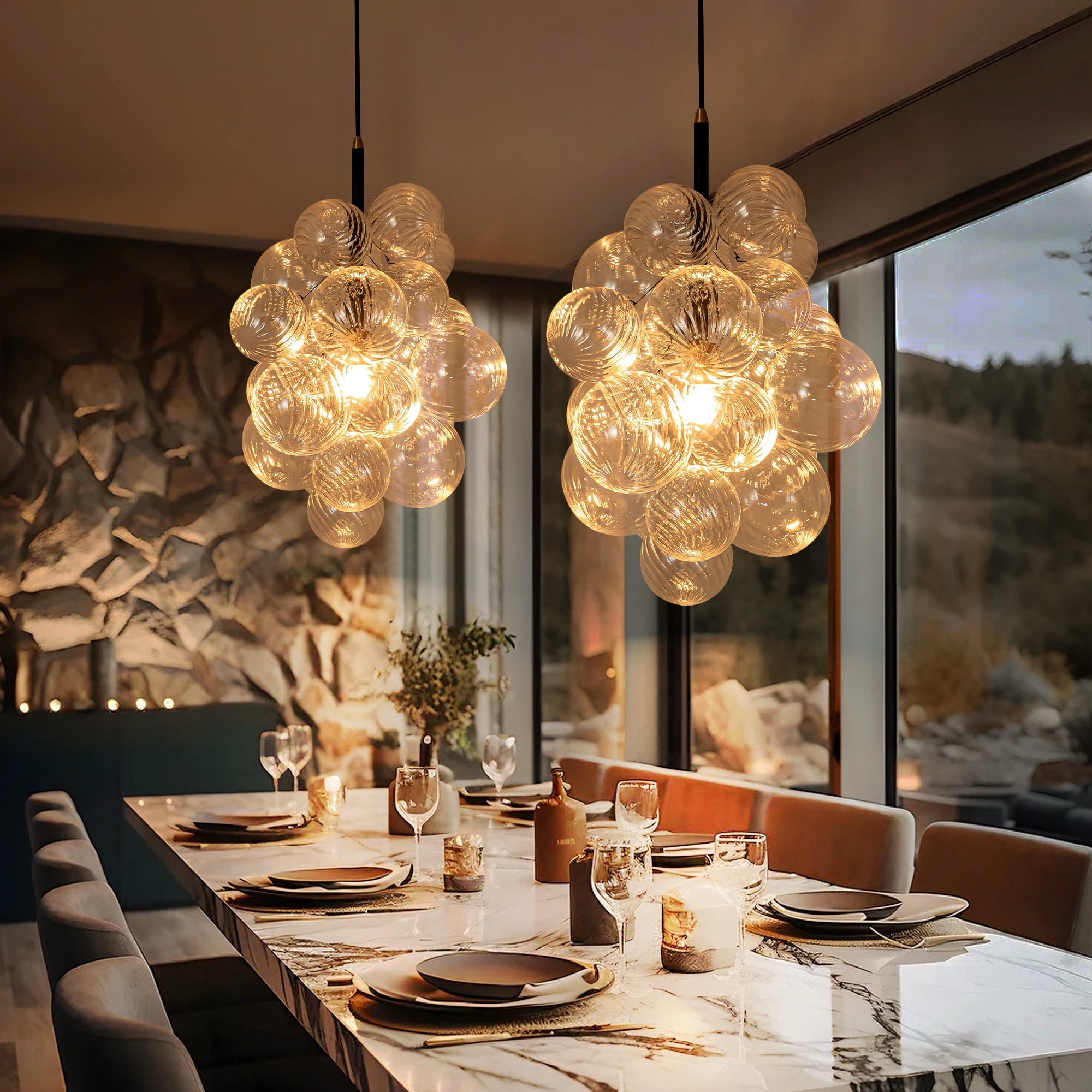 1-Light Modern Glam Sputnik Cluster Swirled Glass Globe Bubble Chandelier for Living/ Dining Room