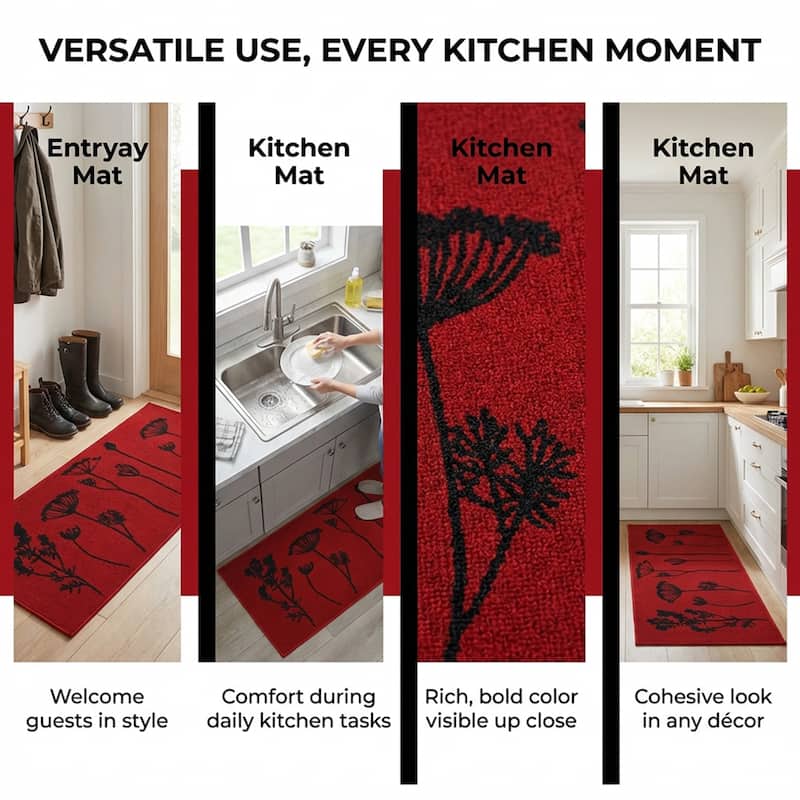 Wool Effect Wildflowers Kitchen Mat or Runner Rug