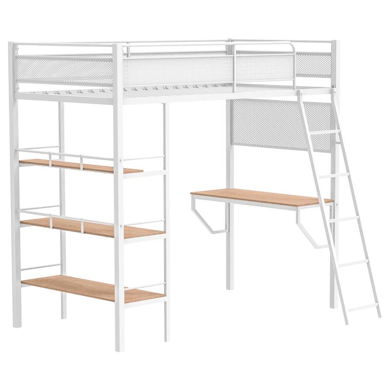 Campus 3-shelf Metal Twin Workstation Loft Bed - Matte White