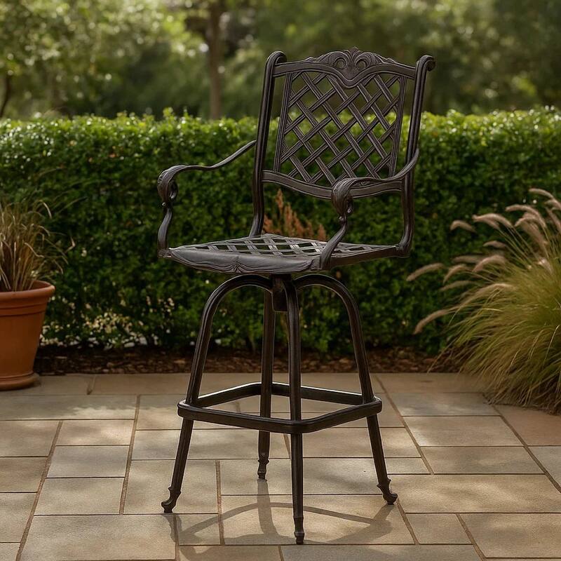 Outdoor Barstool Chair, Swivel Function, Coppertone Aluminium Finish