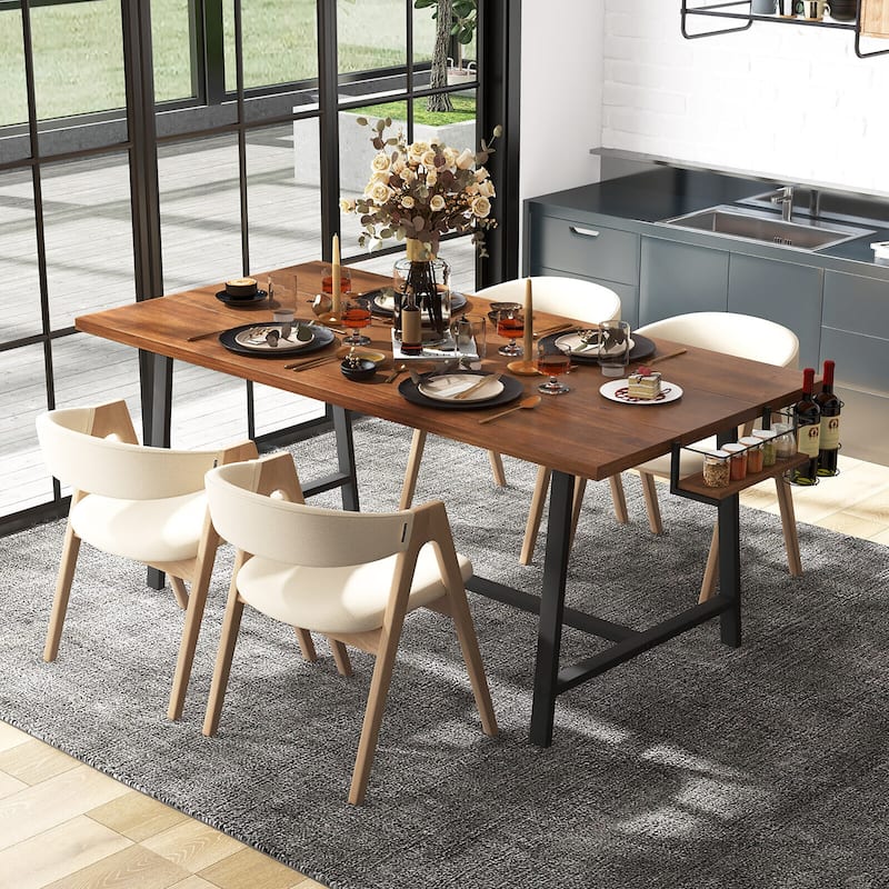 Gymax 72'' Industrial Rectangular Kitchen Table w/ 2-Bottle Wine Rack