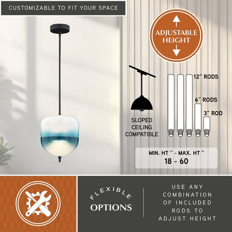 Somerset LED Bronze Mini Pendant Ceiling Light Blue and White Glass