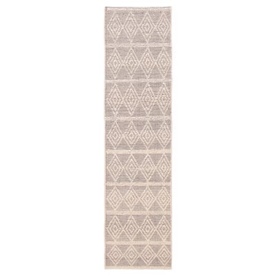 ECARPETGALLERY Braid weave Sienna Cream, Grey Wool Rug - 2'7 x 10'3