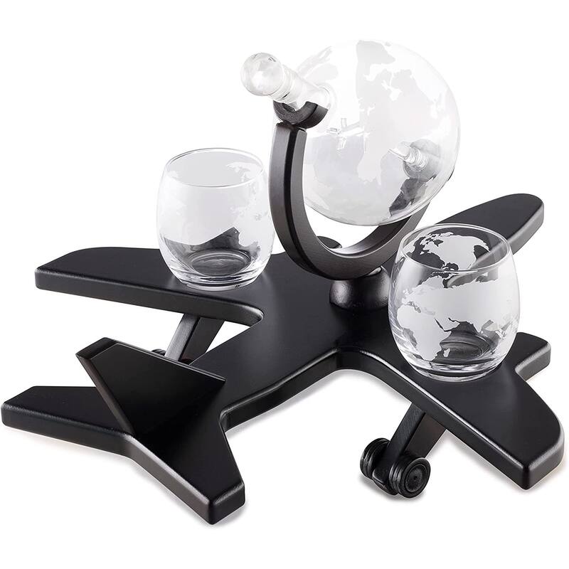 Airplane Decanter with 2 Globe Glasses - Set of 2