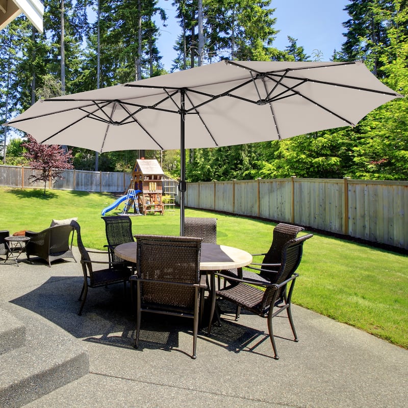 Gymax 15Ft Solar LED Patio Outdoor Double-Sided Umbrella w/ 48 Lights