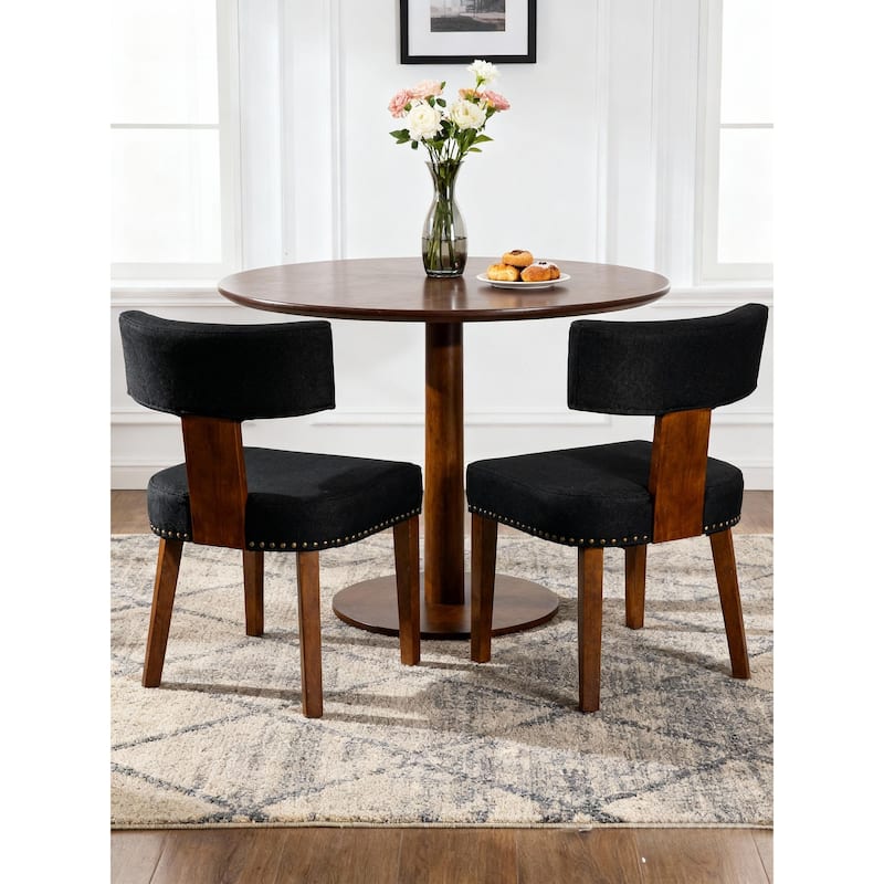 Mid-Century Modern Dining Room Chairs Set of 2, Farmhouse Kitchen Chair, with Nailhead Trim & Wood Frame