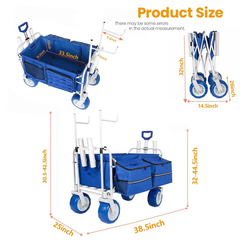 Beach Wagon Cart with Chair Racks & Fishing Rod Holders, 9" All-Terrain Wheels, Removable Cooler & Storage Bags
