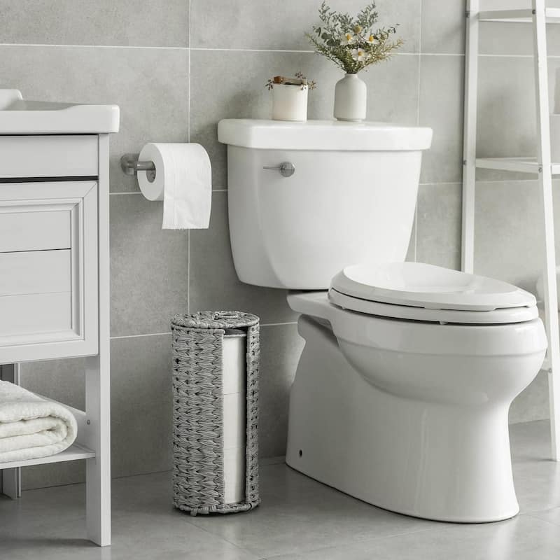 Freestanding Woven Toilet Paper Roll Holder with Lid for Bathroom, Power Room - 14.5'' H X 7'' W X 7'' D
