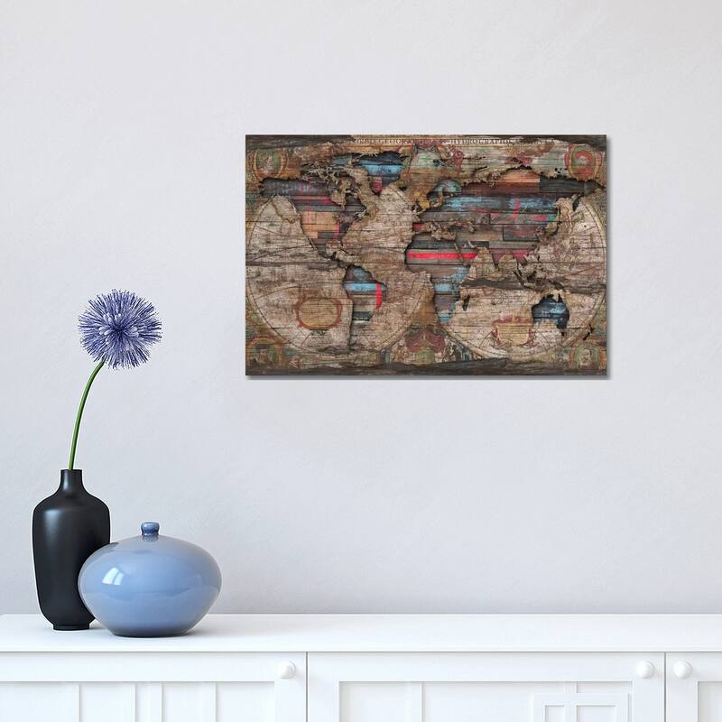 iCanvas 'Distressed World Map' by Diego Tirigall Canvas Print - 12x18x1.5