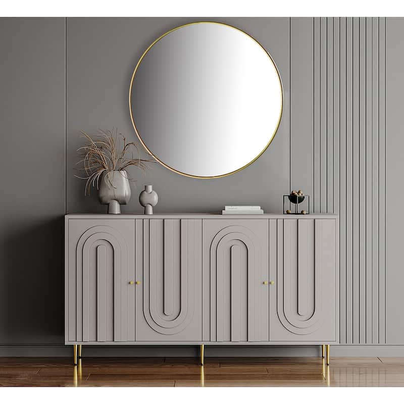 Wooden Cabinet With Glass Doors and Shelves Display Storage Cabinet